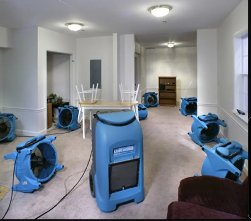 Air movers and dehumidifier setup for Water Damage Restoration in Steelton